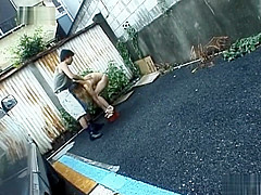 Outdoor slurping on a cock by sexy naked Mai Sakurai