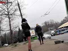 Real upskirts of the brunette in tight black dress