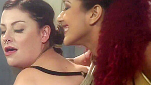 Redhead Ebony Lesbian Whips Tied Sub