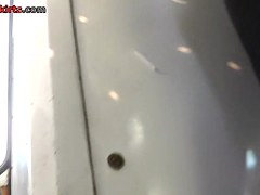 Secretly peeking up blondes petticoat