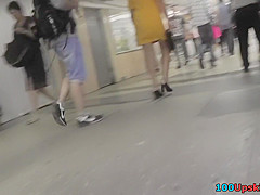 Sexy blonde gal participates in awesome upskirt scene