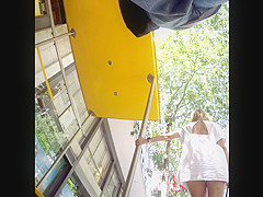 Sexy girl upskirt at the bus stop