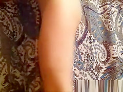 Shaved pussy woman in bathroom