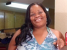 She Sticks The Huge Dildo Deep Into Her Chubby Cunt