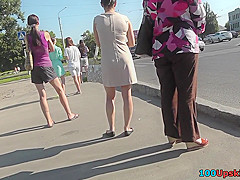 Skinny ass and g-string of a brunette in upskirt mov