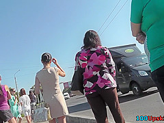Skinny ass and g-string of a brunette in upskirt mov