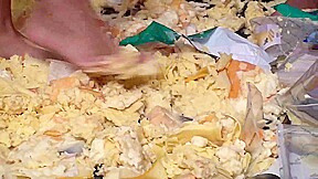 Sluts trampling food in the living room by Foot Girls