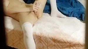 Spying on little step sister while she touches herself