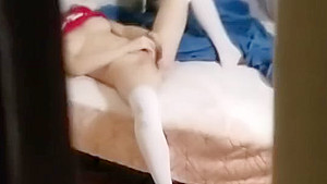 Spying on little step sister while she touches herself