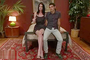 Tied up guy fucked in missionary position by tranny