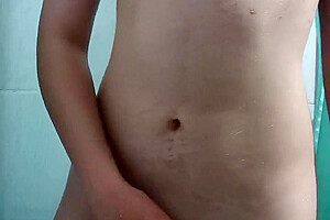 Transboy Freakykodi Masturbates In Bathroom