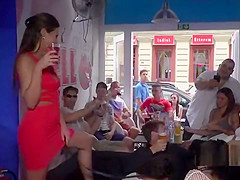 Two unleashed slaves banging in public bar