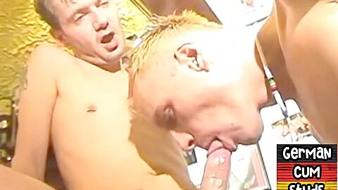 Vintage German gay amateur studs fuck each other in 3some