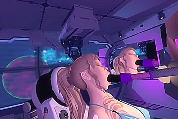 Vr Chick Having Fun With Toy While On A Space Ship