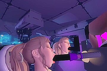 Vr Chick Having Fun With Toy While On A Space Ship