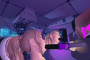 Vr Chick Having Fun With Toy While On A Space Ship