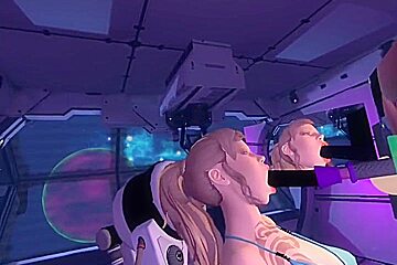 Vr Chick Having Fun With Toy While On A Space Ship