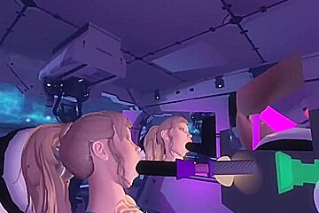 Vr Chick Having Fun With Toy While On A Space Ship