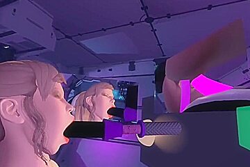 Vr Chick Having Fun With Toy While On A Space Ship