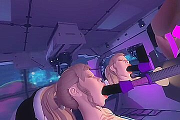 Vr Chick Having Fun With Toy While On A Space Ship