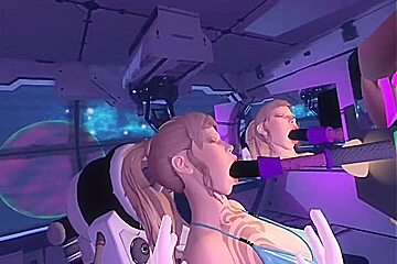 Vr Chick Having Fun With Toy While On A Space Ship