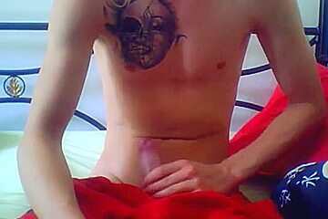 (bw) Muscled Tattooed Cums On His Body