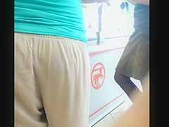 milf in a slightly transparent pants (see through)