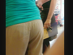 milf in a slightly transparent pants (see through)