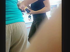 milf in a slightly transparent pants (see through)