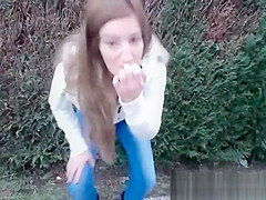 teen 18+ brunette blowjob in garden